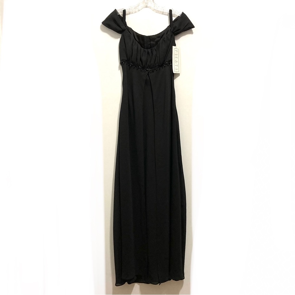 NWT Fiesta Black Prom Formal Sheer Maxi Dress Long Evening Gown